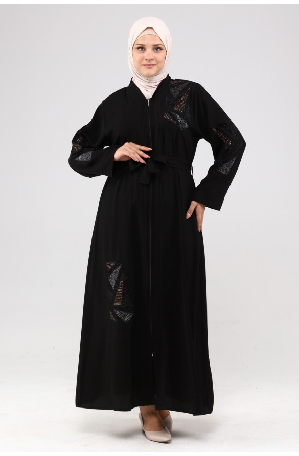 JAMİLA NAKIŞLI TAŞLI YAZLIK FERACE - SİYAH