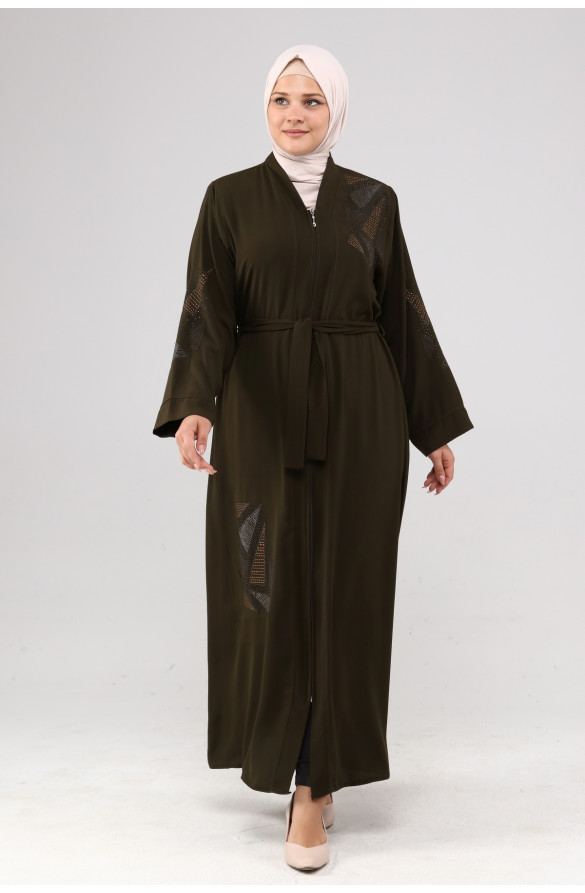 JAMİLA NAKIŞLI TAŞLI YAZLIK FERACE - HAKİ