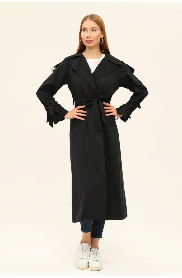 1. SINIF PAMUKLU GABARDİN YAZLIK ASTARSIZ KADIN TRENÇKOT - SİYAH