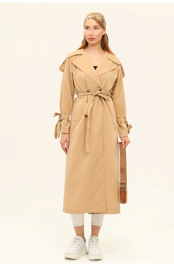 1. SINIF PAMUKLU GABARDİN YAZLIK ASTARSIZ KADIN TRENÇKOT - KAMEL