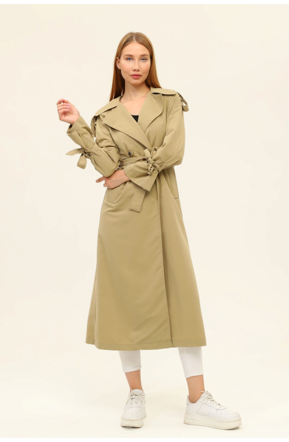 1. SINIF PAMUKLU GABARDİN YAZLIK ASTARSIZ KADIN TRENÇKOT - YAĞ YEŞİLİ