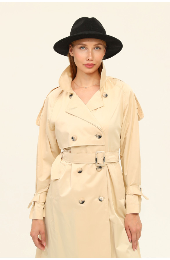 1. SINIF PAMUKLU GABARDİN ASTARSIZ YAZLIK KADIN TRENÇKOT - KREM