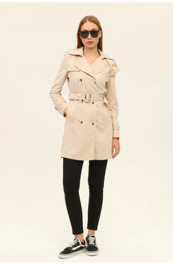 1. SINIF PAMUKLU GABARDİN ASTARSIZ KISA YAZLIK KADIN TRENÇKOT - BEJ