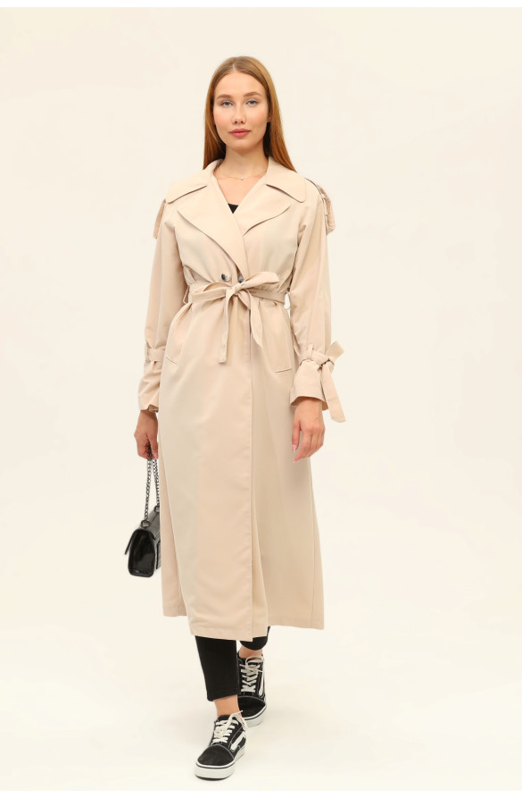 1. SINIF PAMUKLU GABARDİN YAZLIK ASTARSIZ KADIN TRENÇKOT - BEJ