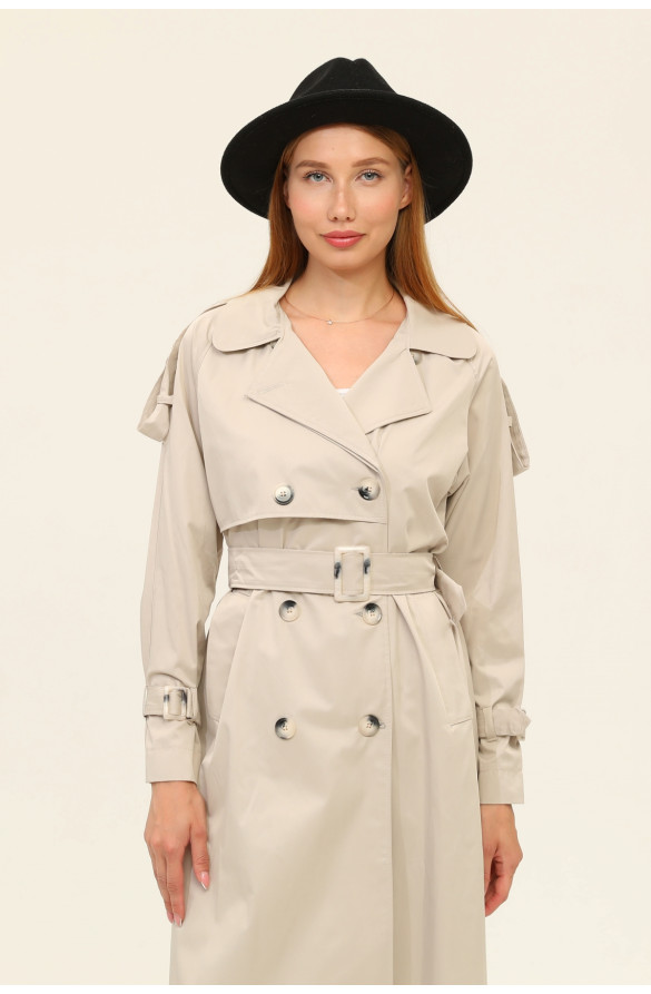 1. SINIF PAMUKLU GABARDİN ASTARSIZ YAZLIK KADIN TRENÇKOT - BEJ