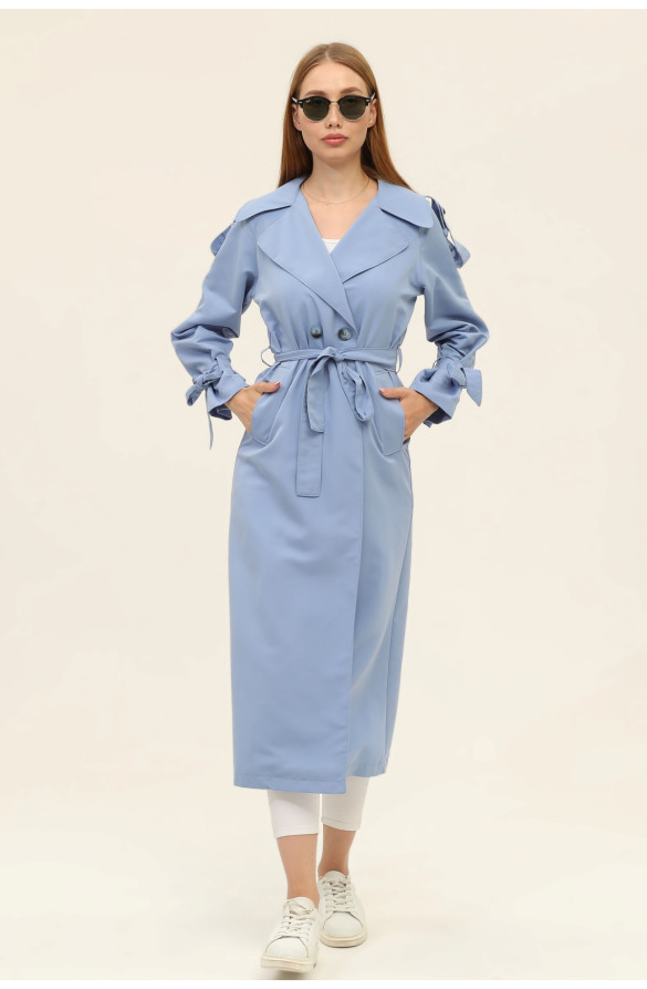 1. SINIF PAMUKLU GABARDİN YAZLIK ASTARSIZ KADIN TRENÇKOT - BULUT MAVİSİ