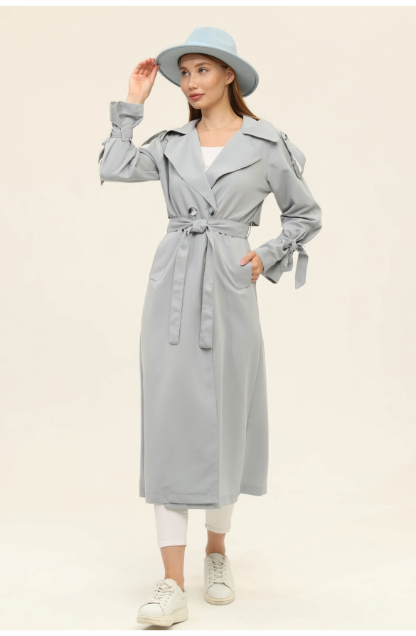 1. SINIF PAMUKLU GABARDİN YAZLIK ASTARSIZ KADIN TRENÇKOT - GRİ