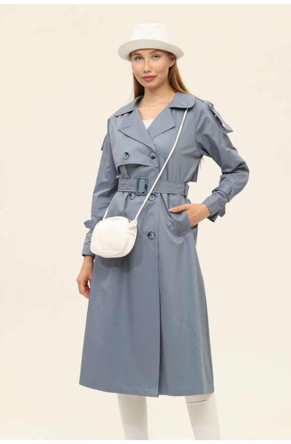 1. SINIF PAMUKLU GABARDİN ASTARSIZ YAZLIK KADIN TRENÇKOT - BULUT MAVİSİ