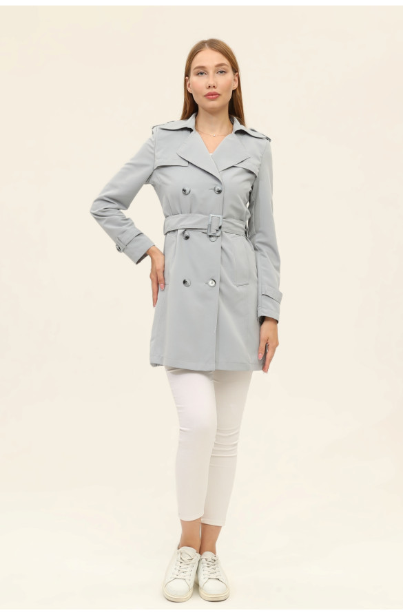 1. SINIF PAMUKLU GABARDİN ASTARSIZ KISA YAZLIK KADIN TRENÇKOT - GRİ