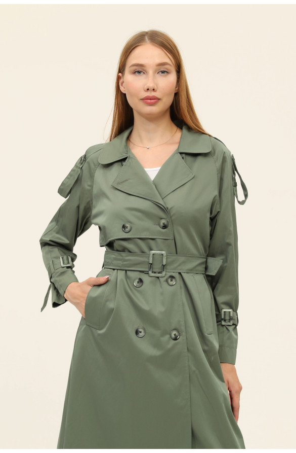 1. SINIF PAMUKLU GABARDİN ASTARSIZ YAZLIK KADIN TRENÇKOT - HAKİ