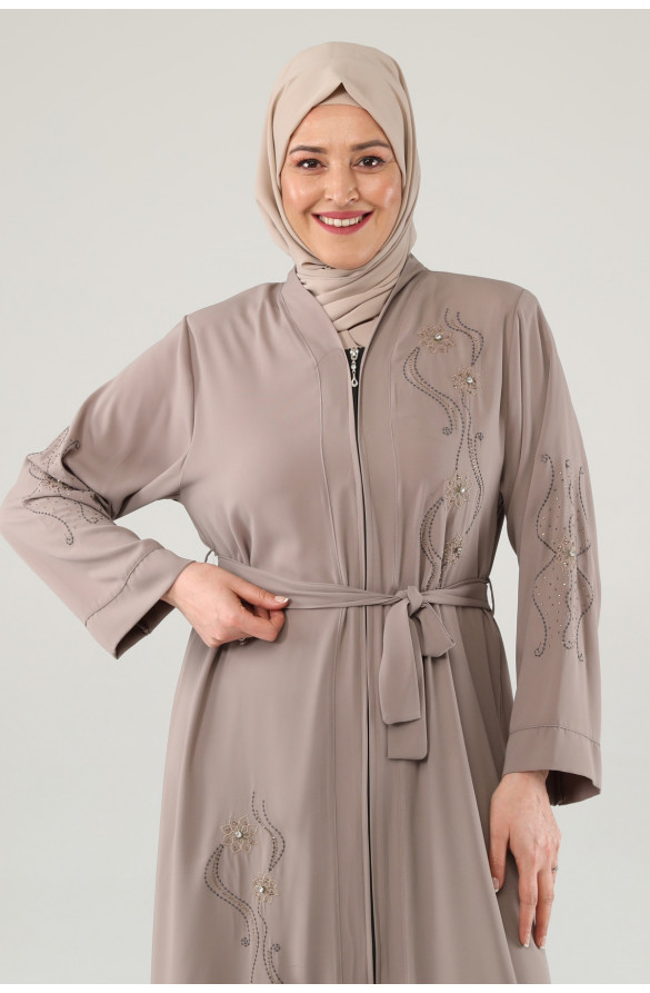 NAKIŞLI TAŞLI FERMUARLI FERACE - BEJ