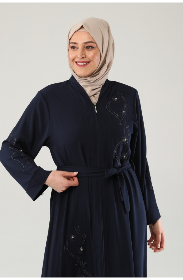 NAKIŞLI TAŞLI FERMUARLI FERACE - LACİVERT