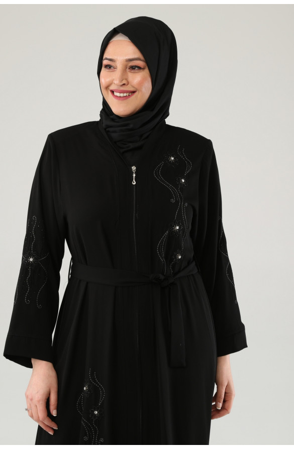 NAKIŞLI TAŞLI FERMUARLI FERACE - SİYAH