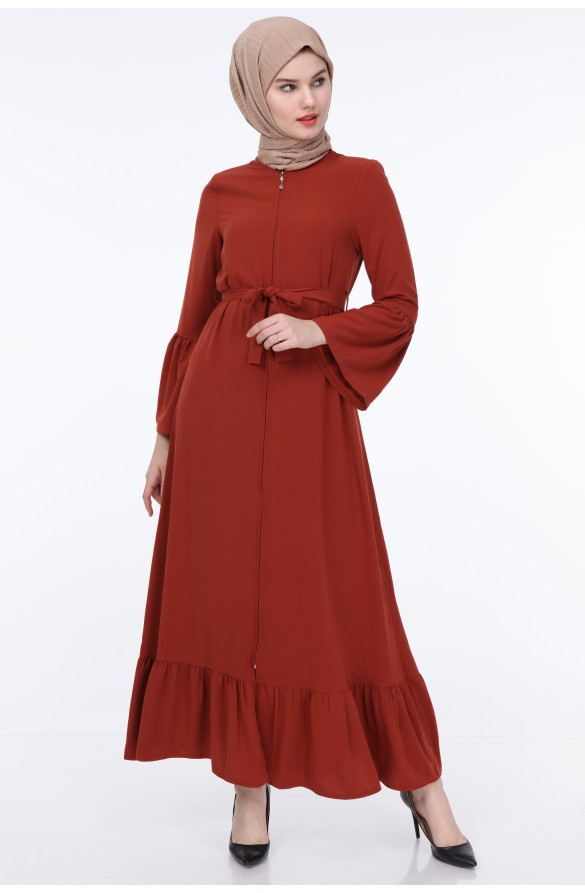 JAMİLA FIRFIR DETAYLI FERMUARLI YAZLIK FERACE - KREMİTLER