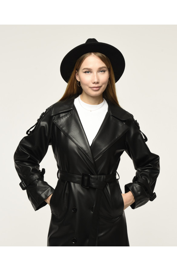 DERİ TRENÇKOT-SİYAH