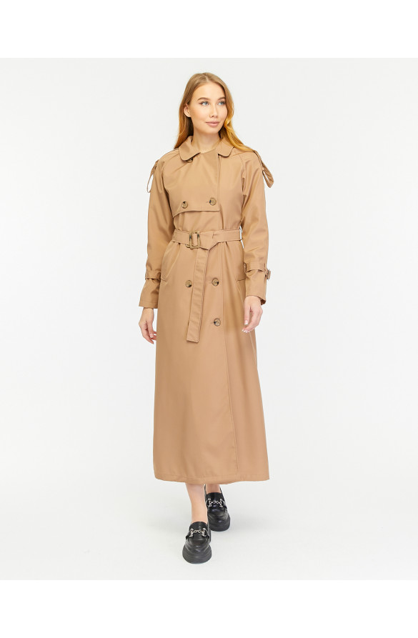 Reglan Kol Mevsimlik Astarlı Tam Boy Kadın Trençkot - Vizon