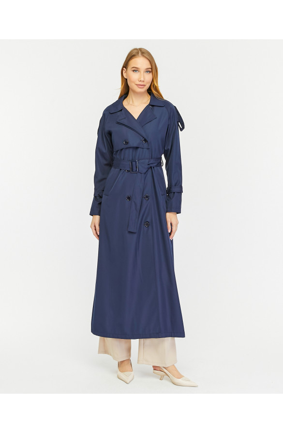 Reglan Kol Mevsimlik Astarlı Tam Boy Kadın Trençkot - Lacivert