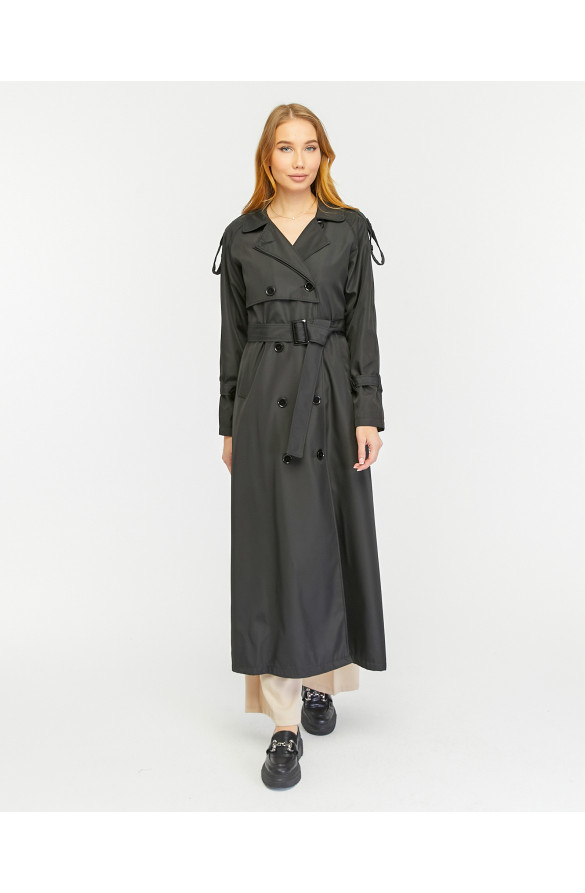 Reglan Kol Mevsimlik Astarlı Tam Boy Kadın Trençkot - Siyah