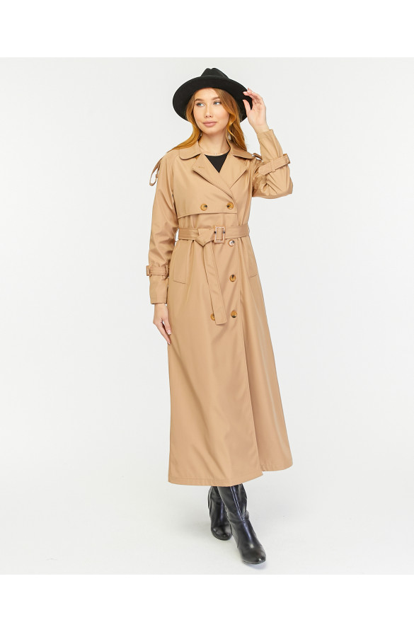 Reglan Kol Mevsimlik Astarlı Tam Boy Kadın Trençkot- Kamel