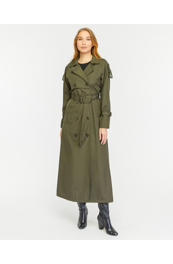 Reglan Kol Mevsimlik Astarlı Tam Boy Kadın Trençkot - Haki