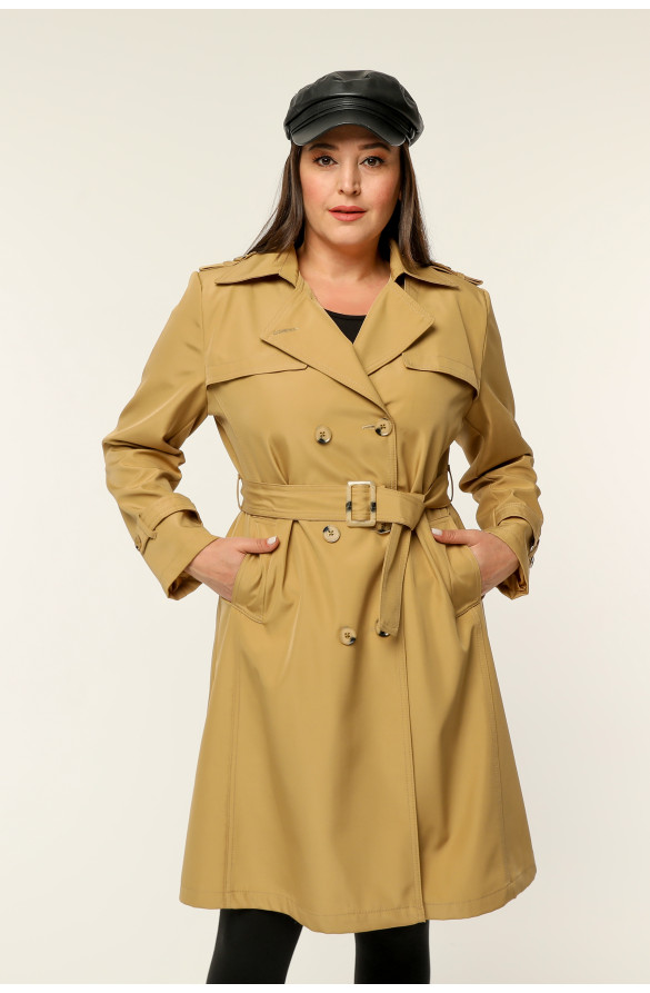 Orta Boy Kadın Büyük Beden Mevsimlik Trençkot-Kamel