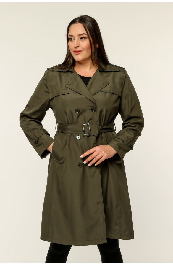 Orta Boy Kadın Büyük Beden Mevsimlik Trençkot-Haki