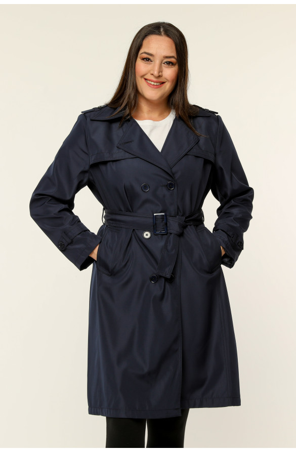 Orta Boy Kadın Büyük Beden Mevsimlik Trençkot - Lacivert