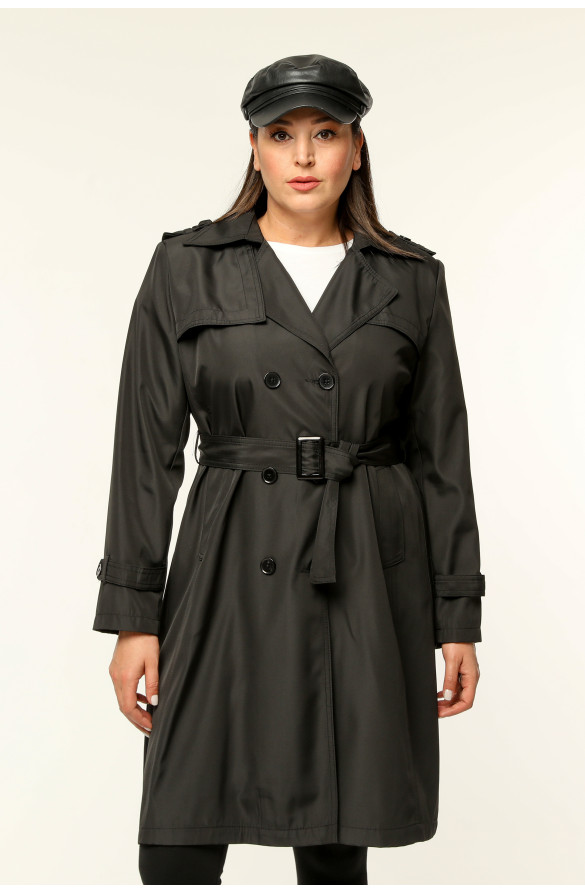 Orta Boy Kadın Büyük Beden Mevsimlik Trençkot - Siyah