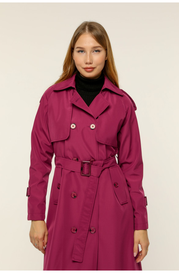 Çift Cepkenli Mevsimlik Bondit Kumaş uzun Kadın Trençkot-Bordo