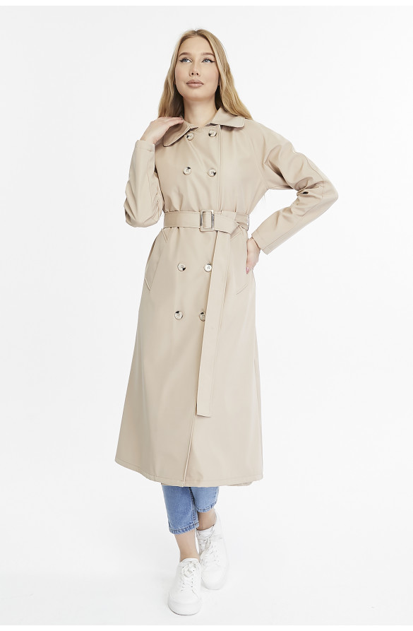  Uzun Boy Kemerli Astarlı Kadın Trençkot - BEJ