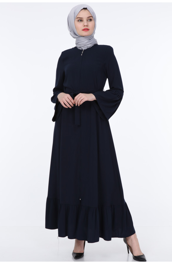 JAMİLA FIRFIR DETAYLI FERMUARLI YAZLIK FERACE - LACİVERT