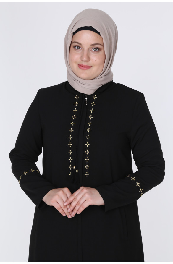 JAMİLA NAKIŞLI ELİT KETEN YAZLIK FERACE - SİYAH