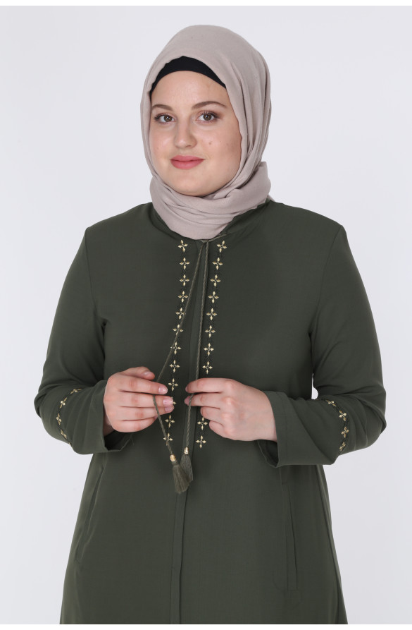 JAMİLA NAKIŞLI ELİT KETEN YAZLIK FERACE - HAKİ