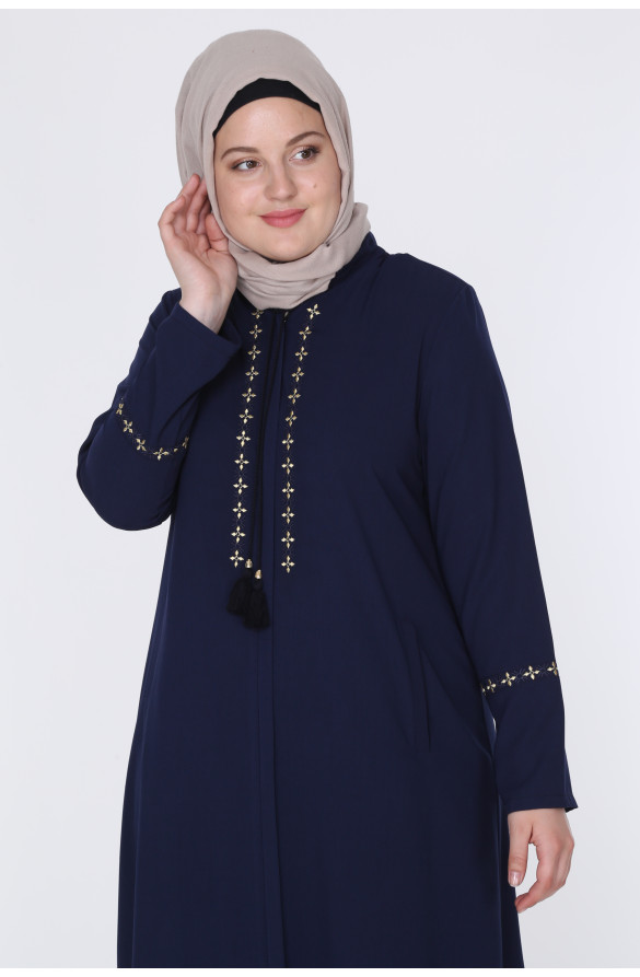 JAMİLA NAKIŞLI ELİT KETEN YAZLIK FERACE - LACİVERT