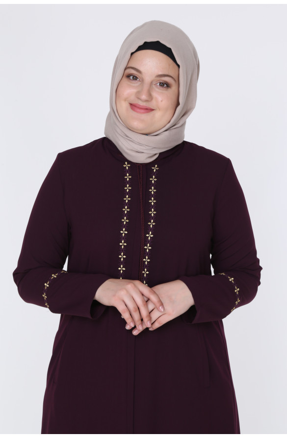 JAMİLA NAKIŞLI ELİT KETEN YAZLIK FERACE - MÜRDÜM