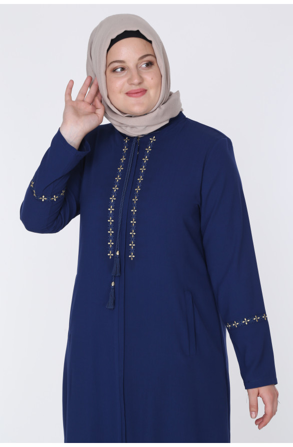 JAMİLA NAKIŞLI ELİT KETEN YAZLIK FERACE - İNDİGO