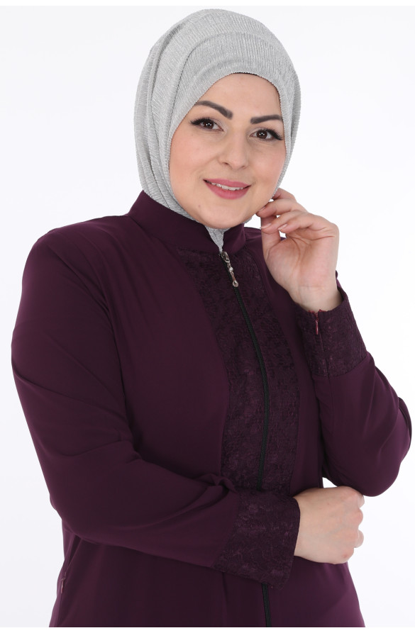 Jamila Nakışlı Fermuarlı Kadın Ferace - MÜRDÜM