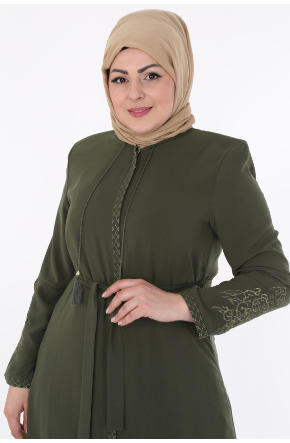 KOLLARI NAKIŞLI MEDİNE İPEĞİ KADIN FERACE - HAKİ