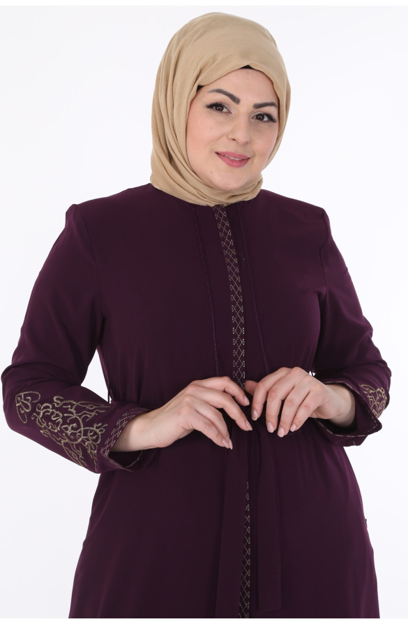 KOLLARI NAKIŞLI MEDİNE İPEĞİ KADIN FERACE - MÜRDÜM