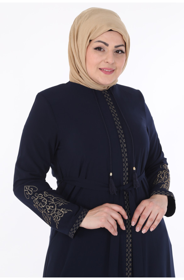 KOLLARI NAKIŞLI MEDİNE İPEĞİ KADIN FERACE - LACİVERT