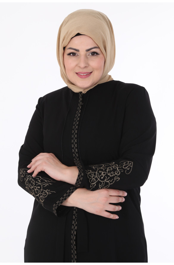 KOLLARI NAKIŞLI MEDİNE İPEĞİ KADIN FERACE - SİYAH