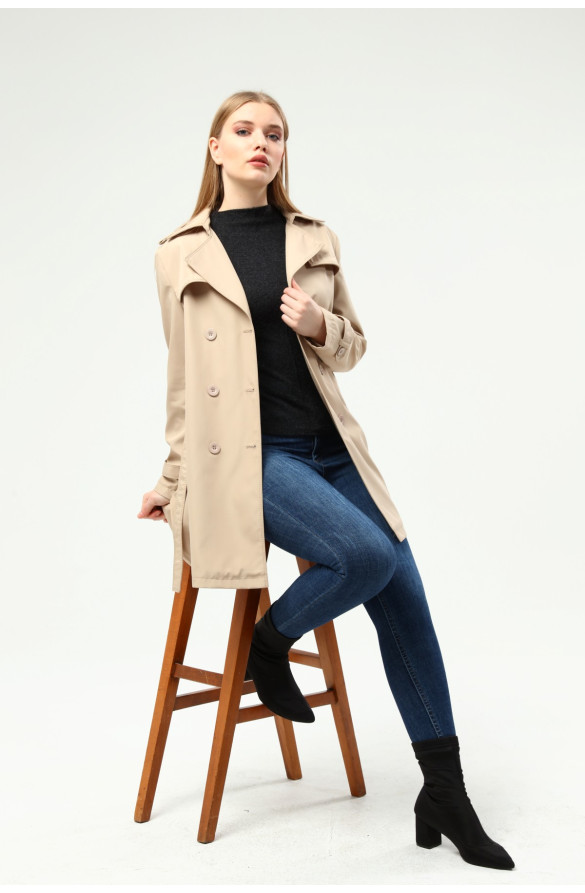KADIN BÜYÜK BEDEN ASTARLI TRENÇKOT&KAP - BEJ