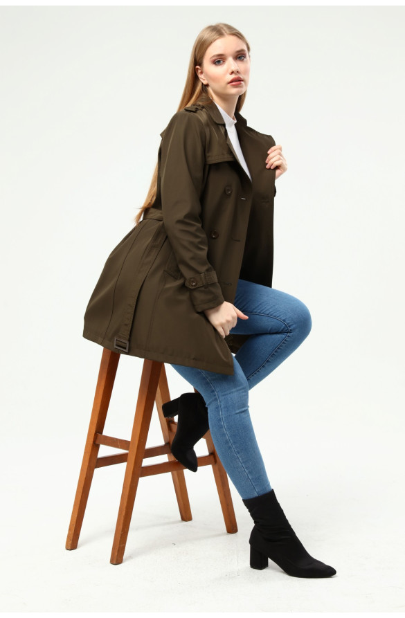 KADIN BÜYÜK BEDEN ASTARLI TRENÇKOT&KAP - HAKİ