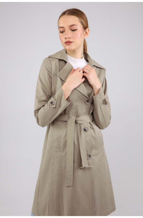KADIN YAZLIK ORTA BOY ASTARSIZ TRENÇKOT- OLİVE