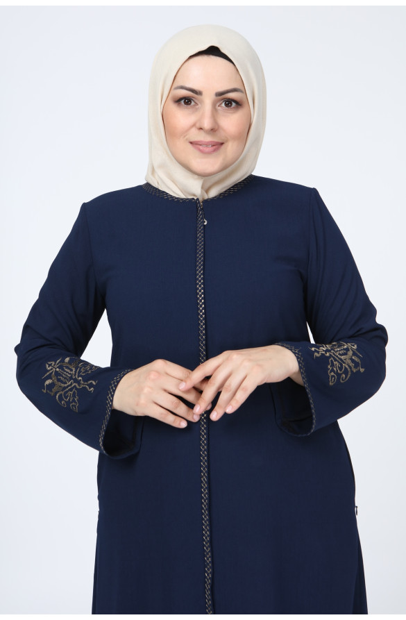 Jamila Gizli Fermuarlı, Nakışlı Kadın Ferace - LACİVERT