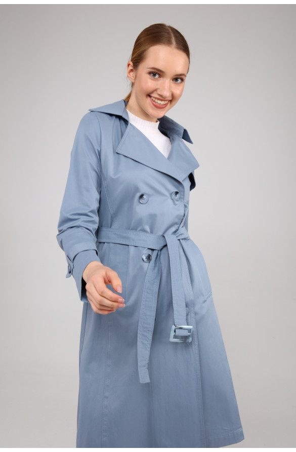 KADIN YAZLIK ORTA BOY ASTARSIZ TRENÇKOT- BULUT MAVİSİ