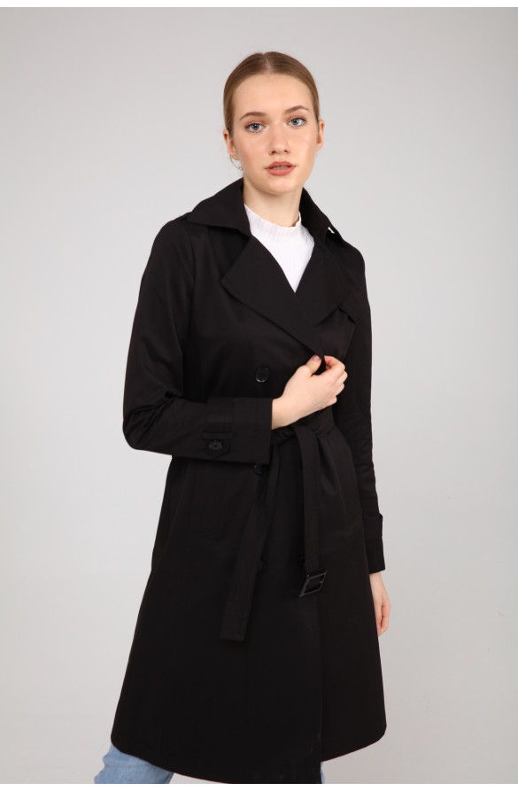 KADIN YAZLIK ORTA BOY ASTARSIZ TRENÇKOT- SİYAH