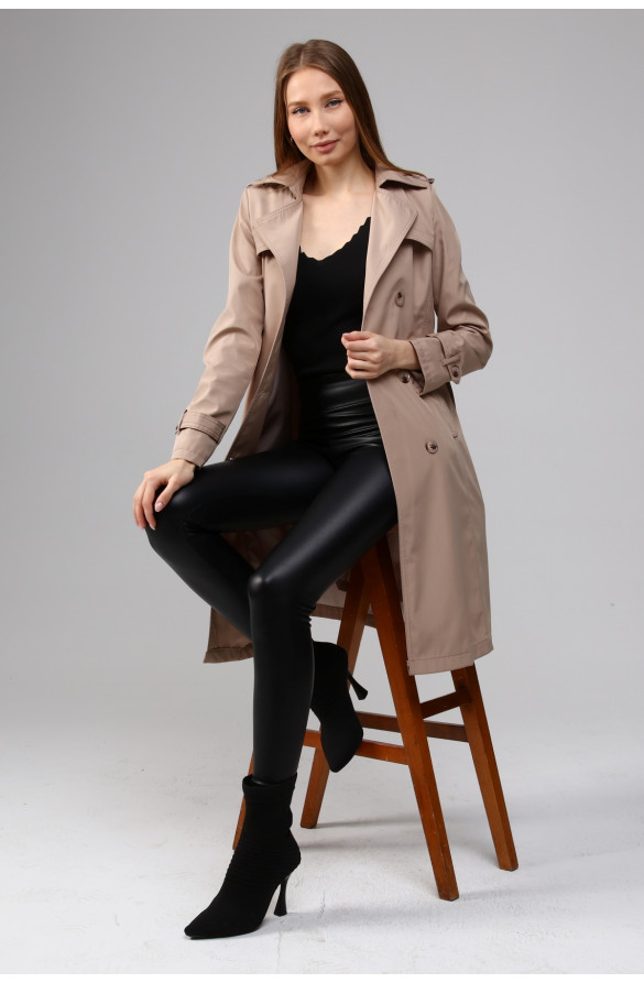 Jamila orta boy kadın astarlı trençkot- BEJ