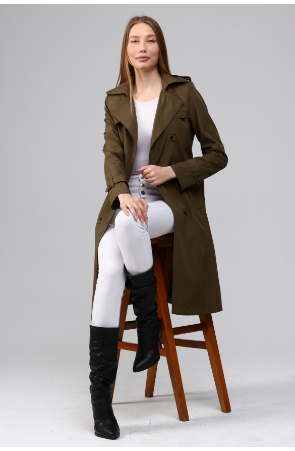 Jamila orta boy kadın astarlı trençkot - HAKİ