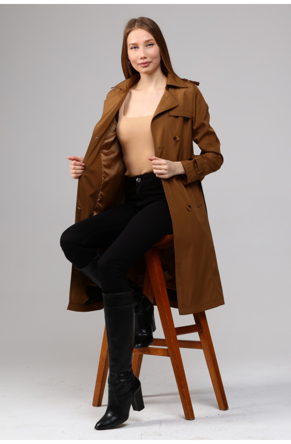 Jamila Orta Boy Kadın Astarlı Trençkot- TABA